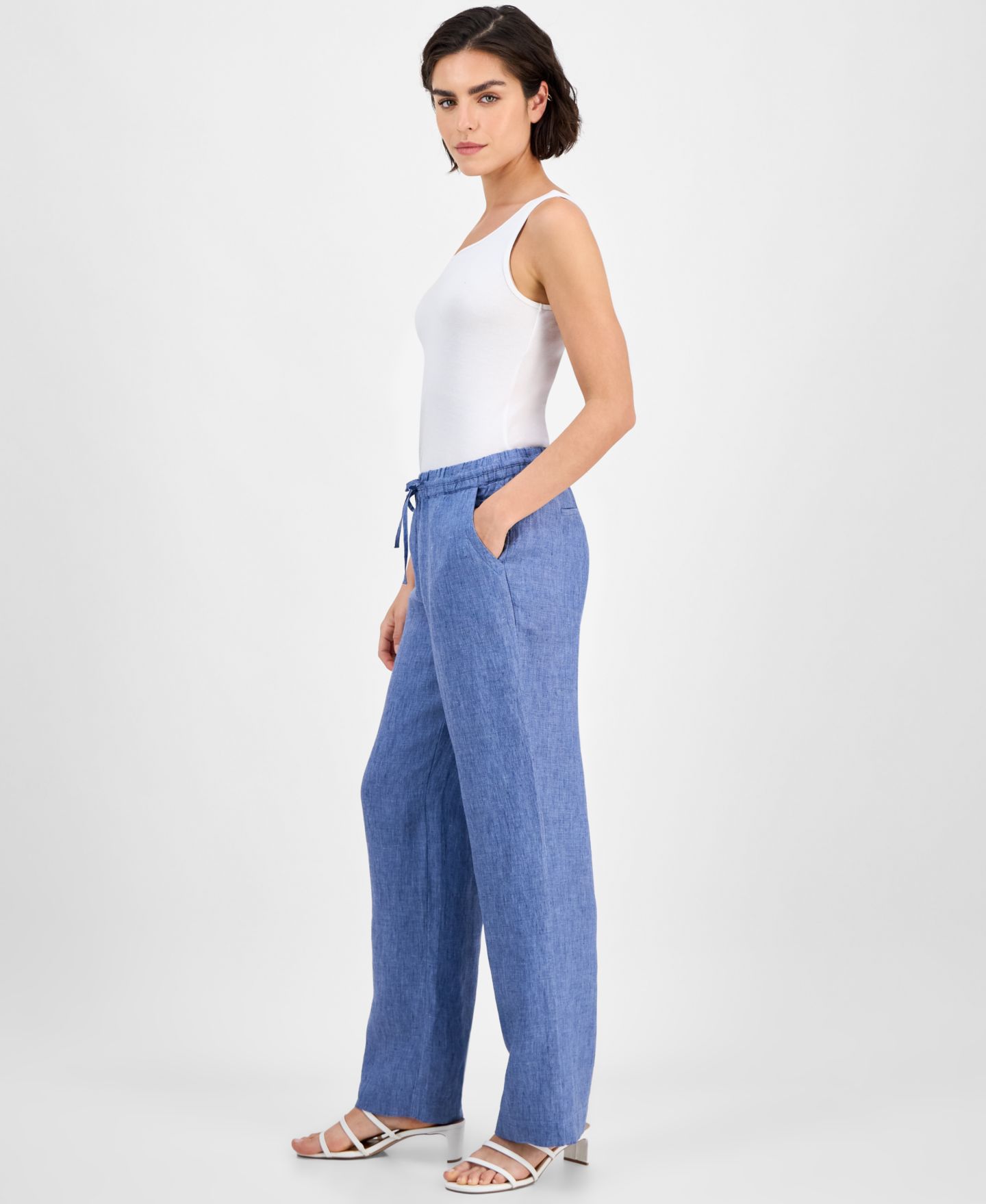 Женские брюки Charter Club Petite 100% Linen Drawstring, цвет: Синий океанский — фото 2