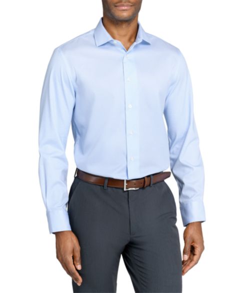 Мужская рубашка MICHELSONS OF LONDON Houndstooth Hybrid Slim Fit Easy Care Long Sleeve, цвет: Белый синий