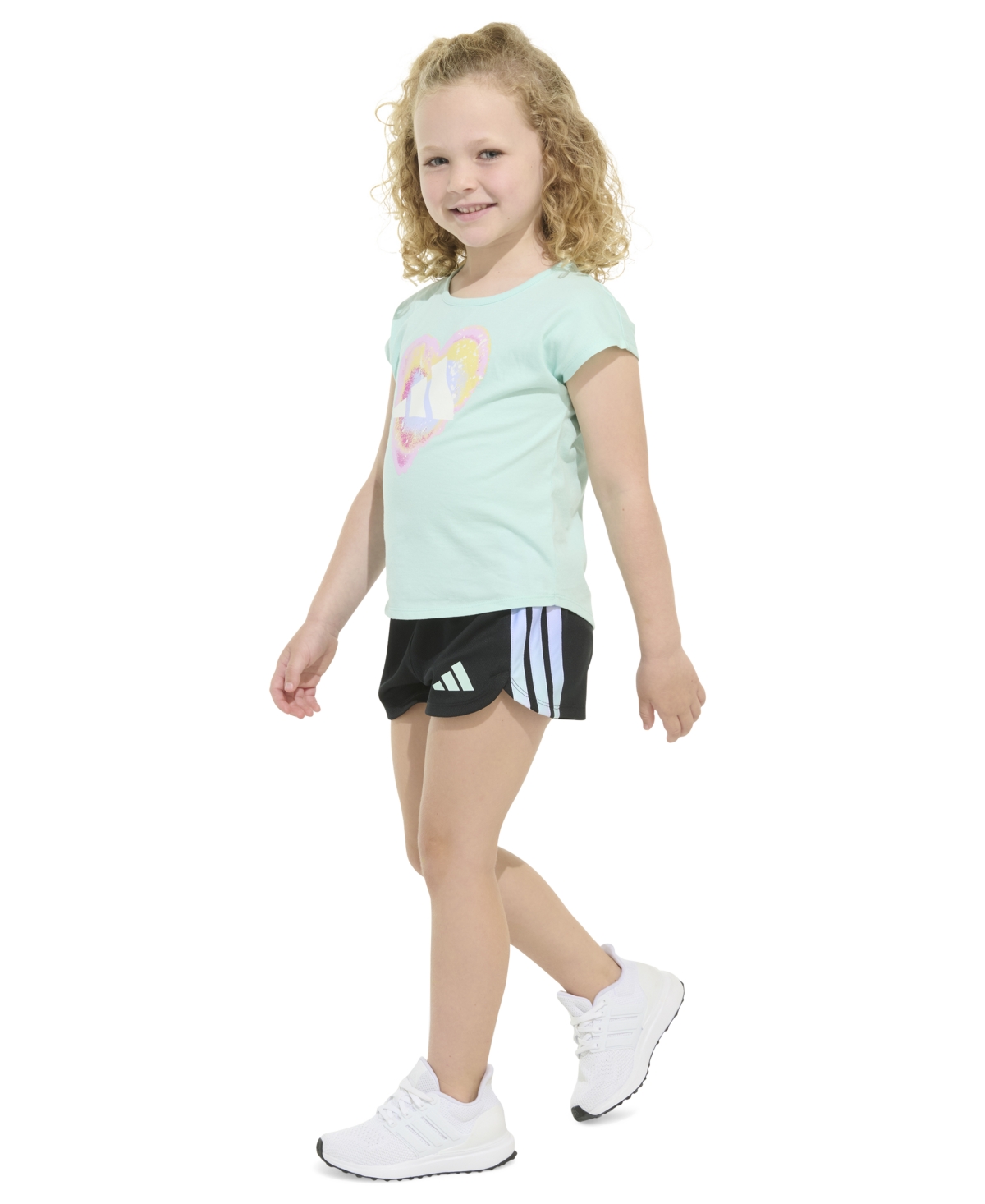 Adidas Originals Toddler And Little Girls 2-piece Short Sleeve Graphic T-shirt And Mesh Short Set In Green