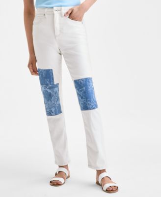 Petite Patchwork Straight-Leg Jeans, Exclusively at Macy's