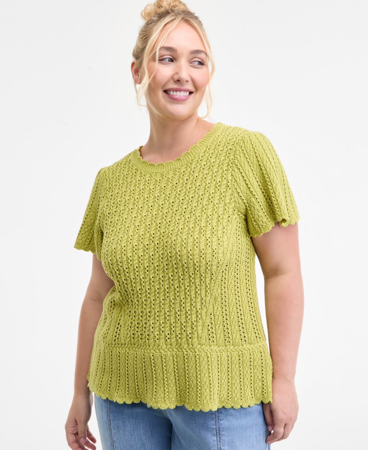 Democracy Trendy Plus Size Flutter-sleeve Sweater In Yellow