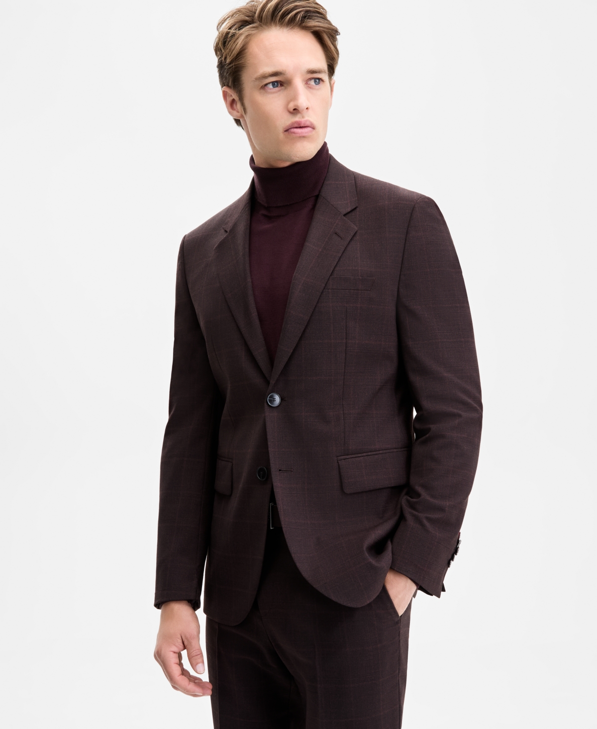 Hugo Boss Hugo By  Men's Modern-fit Plaid Suit Jacket In Burgundy