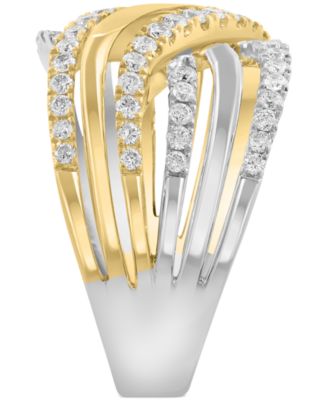 EFFY&reg; Diamond Multi-Row Crossover Statement Ring (5/8 ct. t.w.) in 14k White & Yellow Gold
