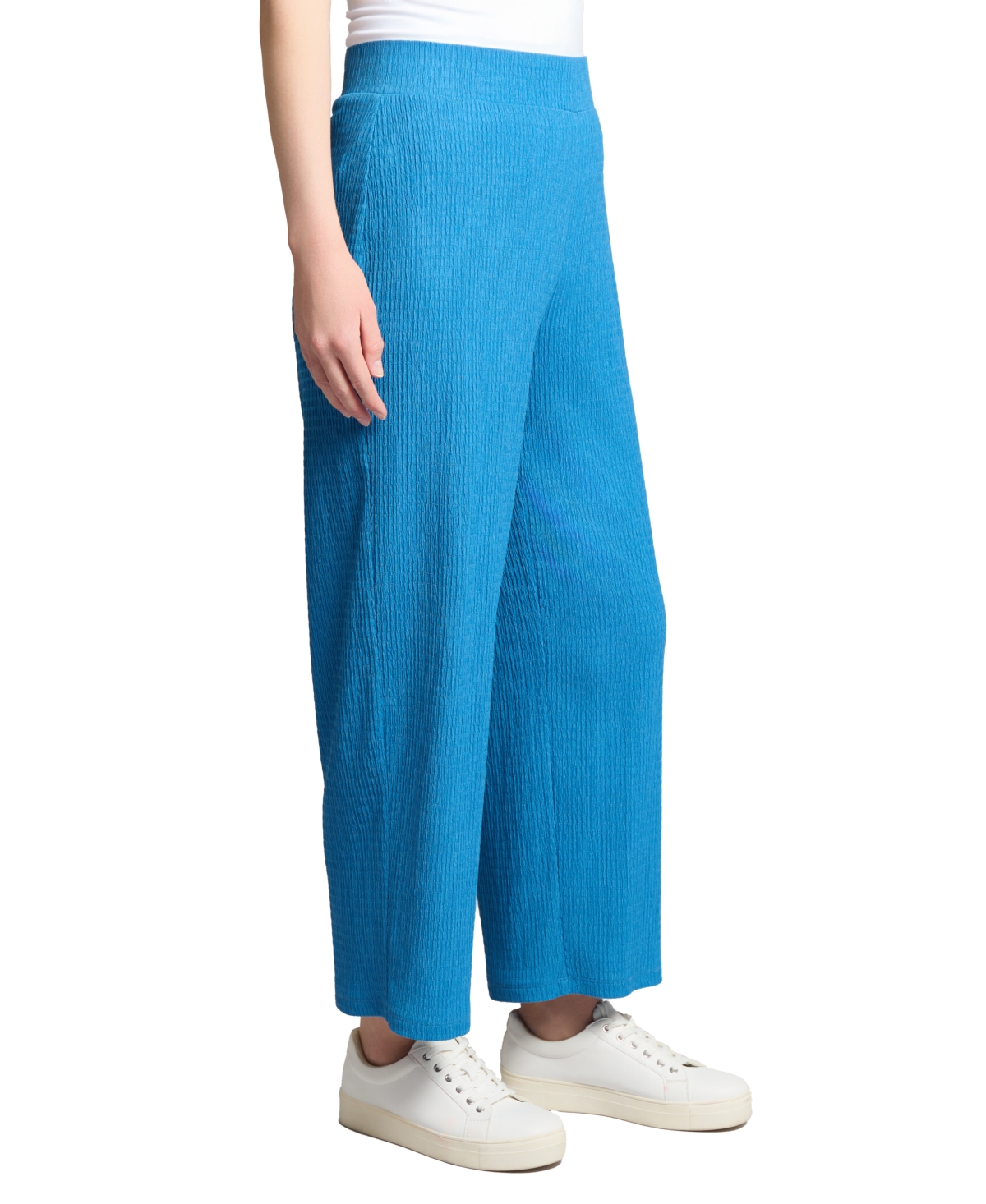 Jones New York Petite Textured Pull-on Wide-leg Pants In Blue