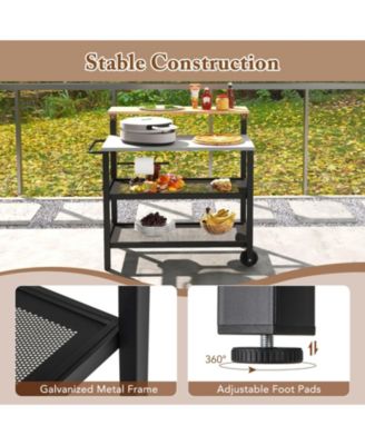 Rolling Bar Cart with Flip-up Table and Hooks for Kitchen