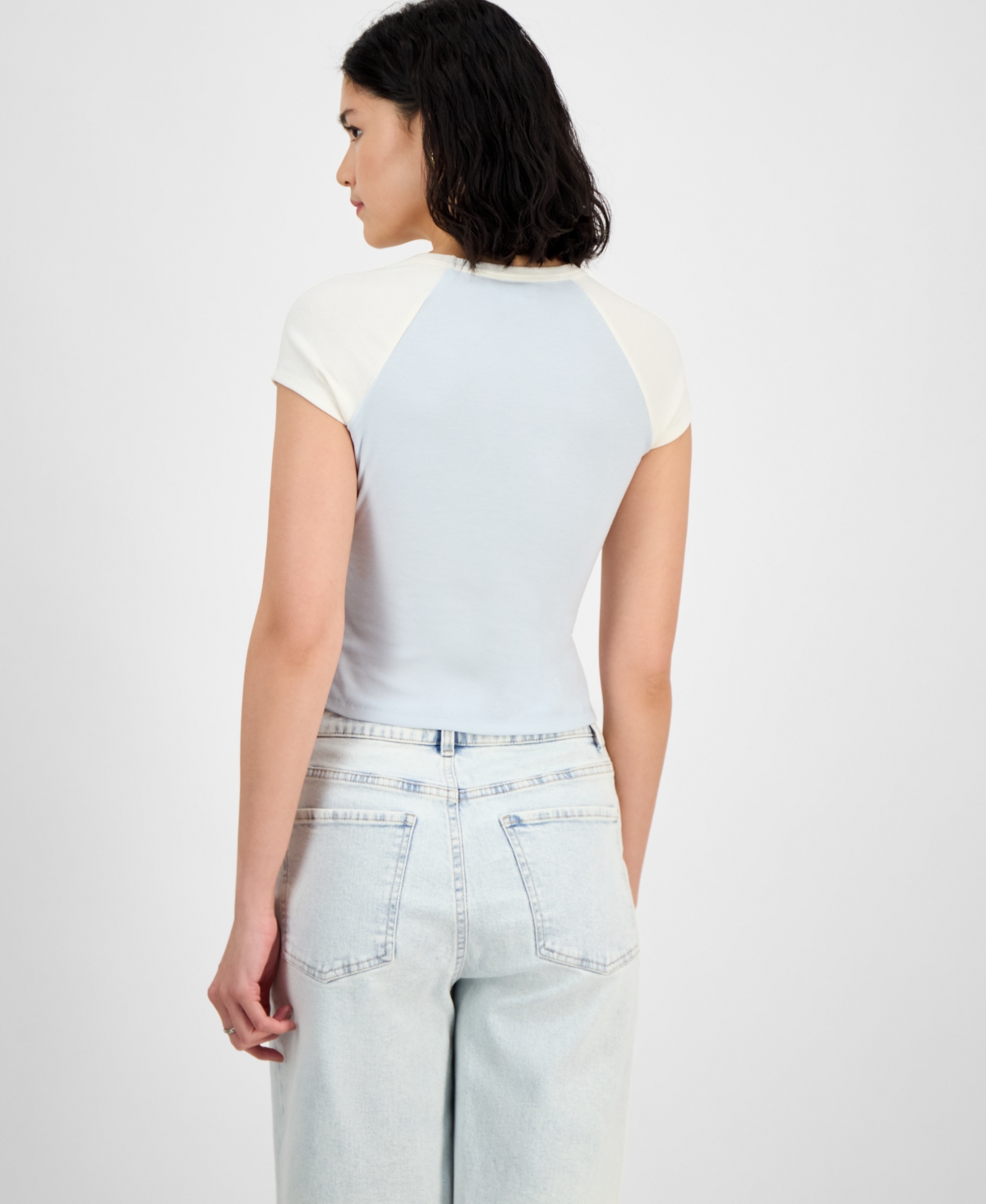 Just Polly Juniors' Raglan Short-sleeve Tee In Blue