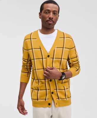 Men's Cotton Windowpane-Plaid Cardigan Sweater, Exclusively at Macy's