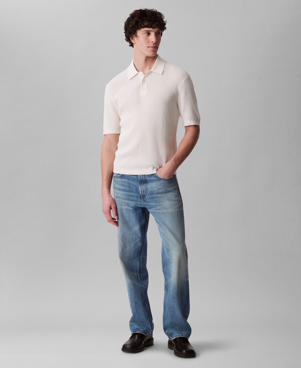 Calvin Klein Men's Smooth Cotton Waffle Polo Shirt