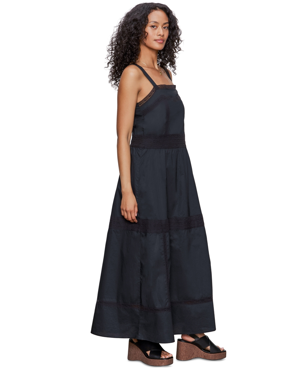 Sanctuary Lucky You Lace Detail Tiered Cotton Maxi Dress