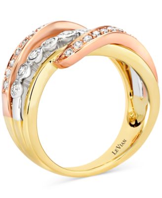 Nude Diamond Multirow Crossover Ring (3/4 ct. t.w.) in 14k Tricolor Gold