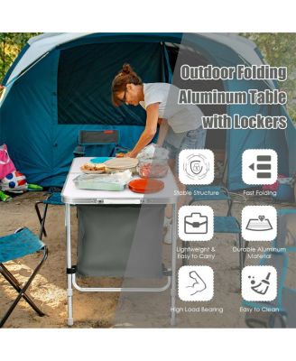 Folding Camping Table Aluminum Height Adjustable w/ Storage Organizer