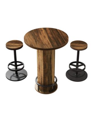 3Pc Metal Industrial Bistro Set with Round Pub Table and 2 Barstools