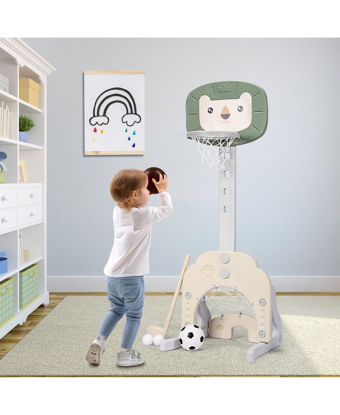 Детские игрушки Mecale 3-in-1 Adjustable Basketball Hoop Sports Set, Ages 2-7, цвет: Серый — фото 9