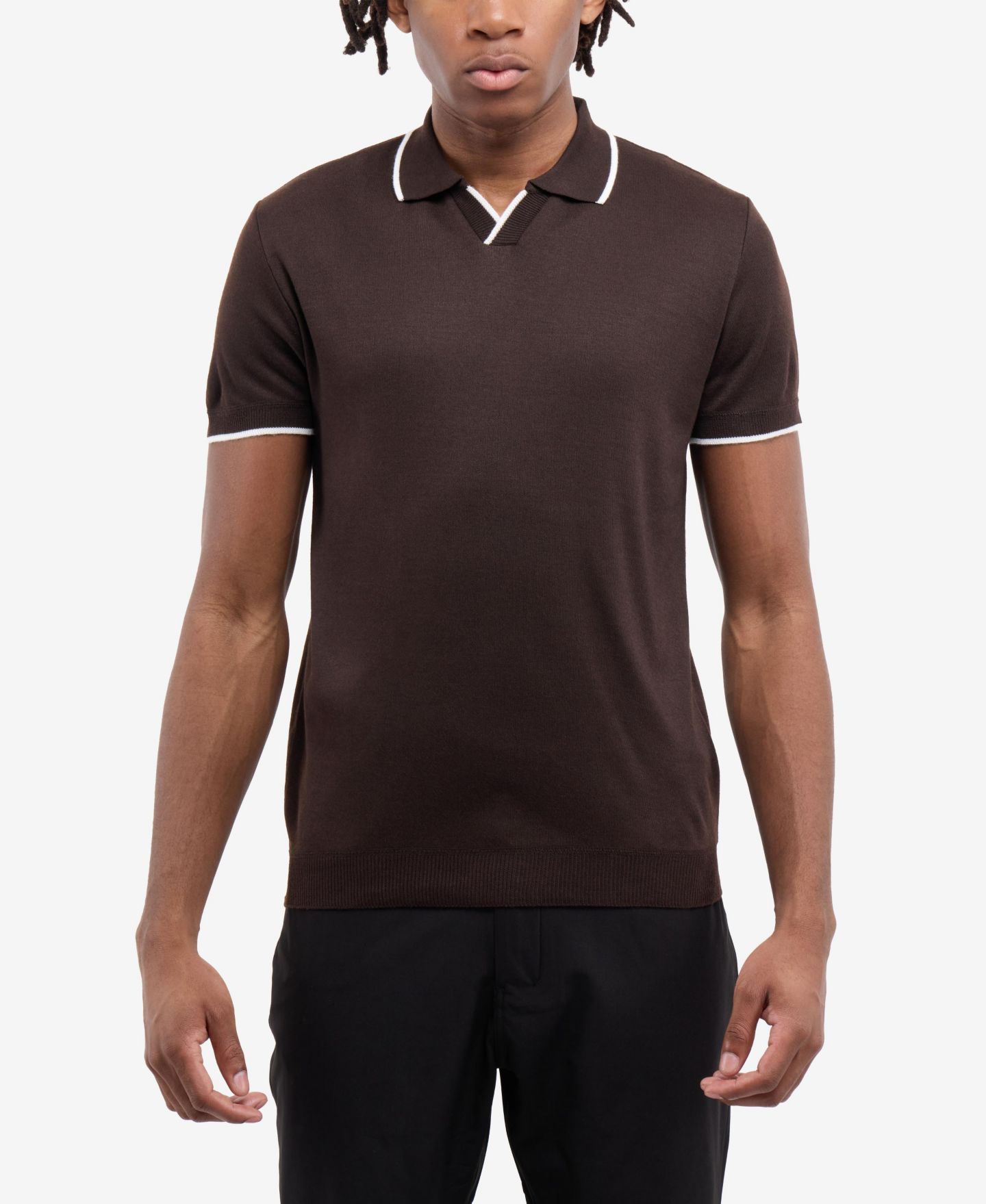 Мужские топы SPRING + MERCER Johnny Collar Short Sleeve Sweater Polo, цвет: Коричневый / Белый — фото 1