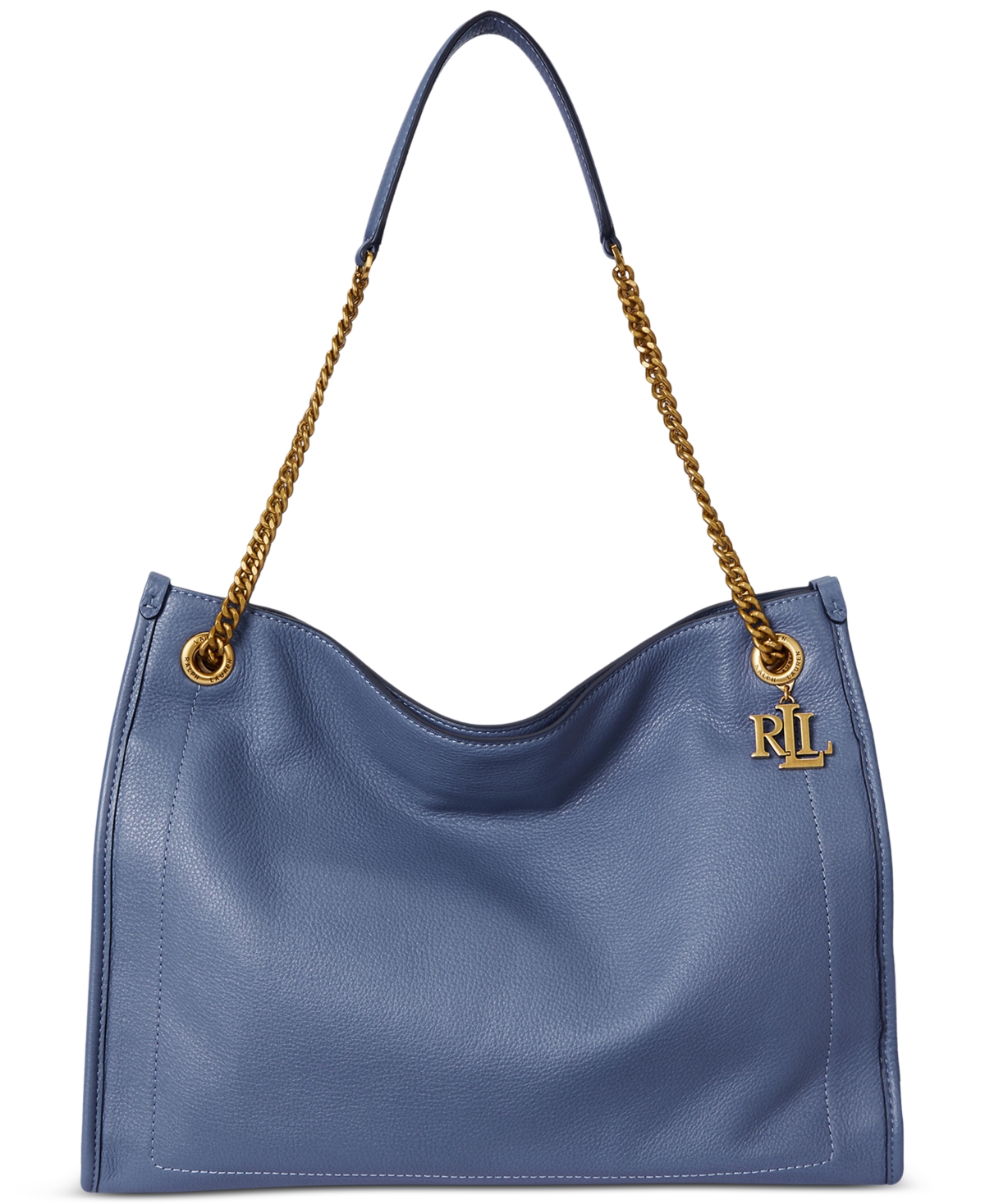 Ralph Lauren Bradley Large Pebbled Leather Tote Bag In Blue