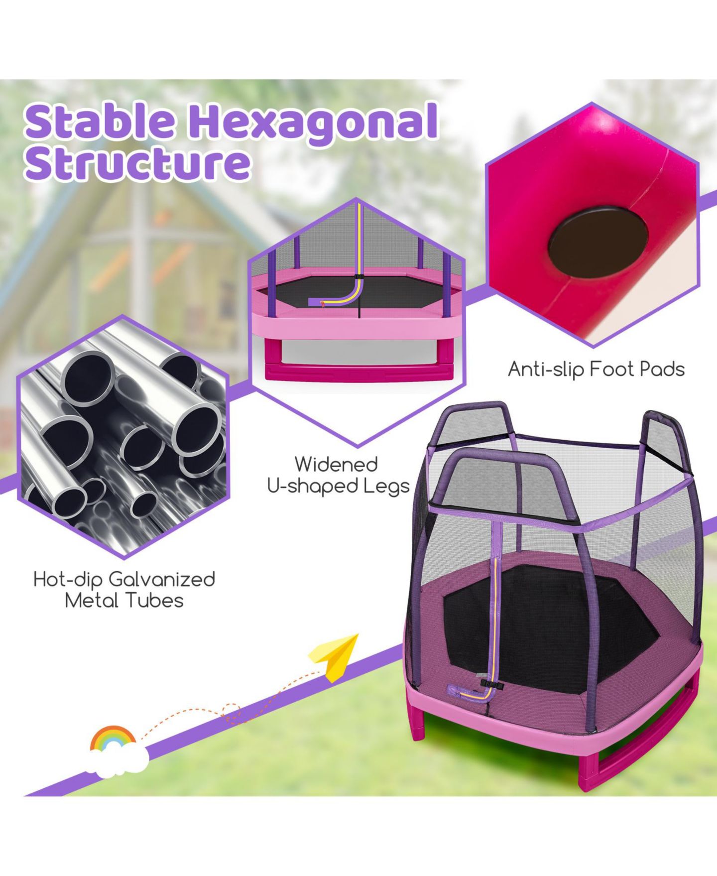 Детская игрушка Mecale 7-Foot Recreational Trampoline with Safety Net Enclosure, Ages 3+, цвет: Розовый — фото 9