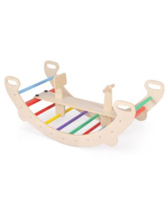 4-in-1 Multifunctional Wooden Climbing Toys with Rocker and Crawling Tunnel
