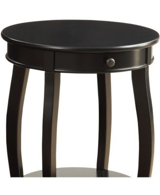 Functional Solid Wood Round End Table with Drawer and Shelf for Storage