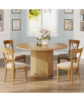 Round Dining Table, Wood Kitchen Table for Dining Room, 47 inch Dinner Table 4 People, Dining Room Table with Heavy Duty Pedestal Base