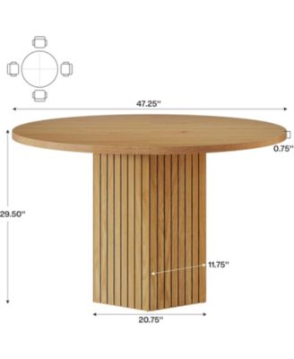 Round Dining Table, Wood Kitchen Table for Dining Room, 47 inch Dinner Table 4 People, Dining Room Table with Heavy Duty Pedestal Base