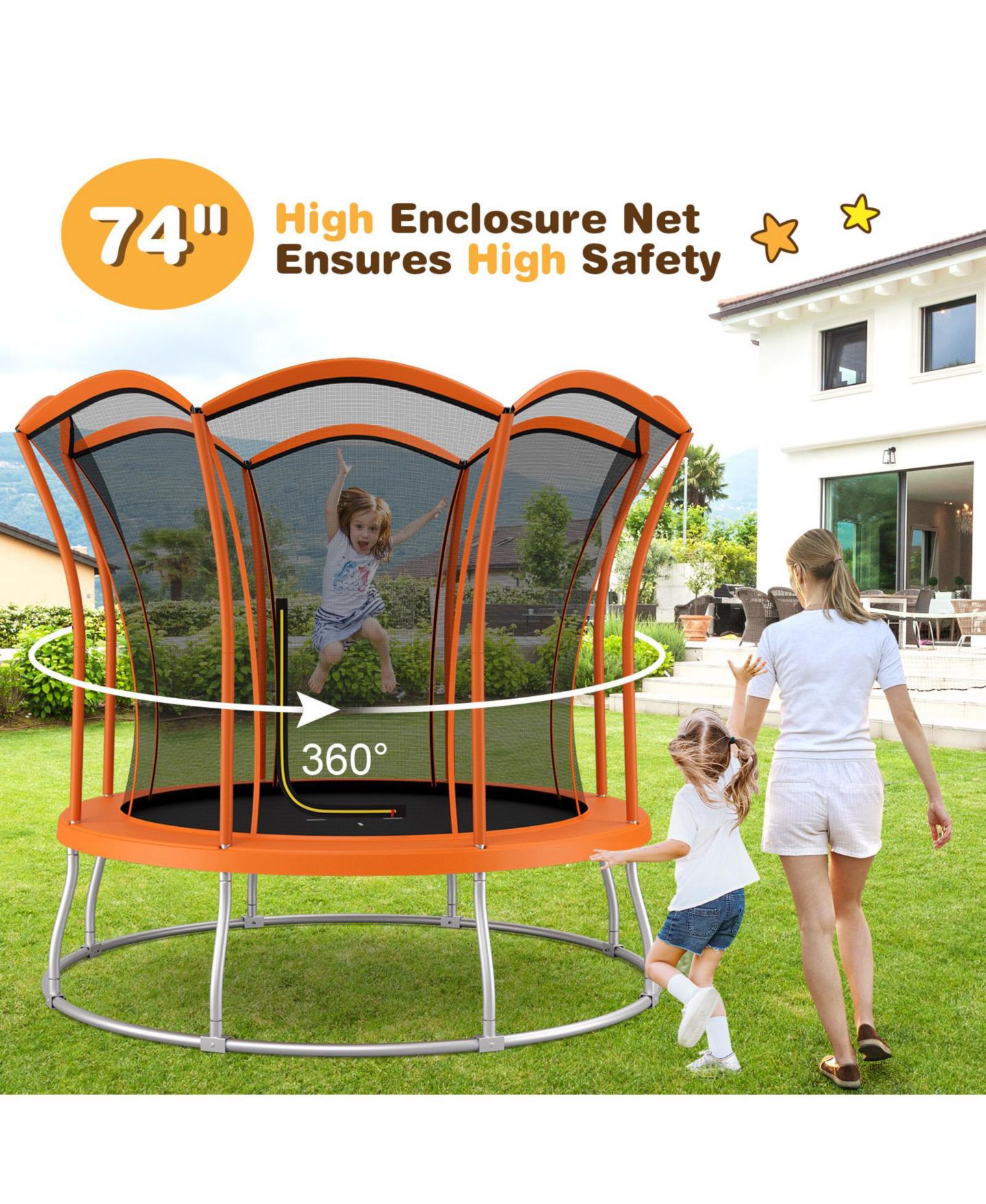 Детская игрушка Mecale 8-Foot Flower-Shaped Trampoline with Enclosure Net, Ages 3+, цвет: Оранжевый — фото 3