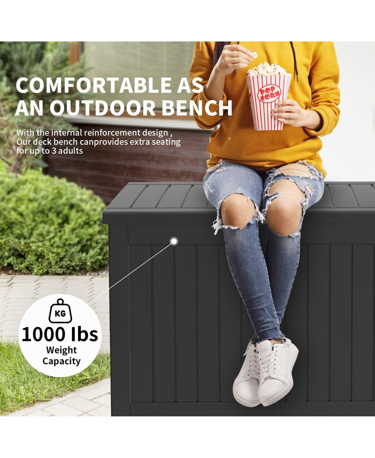 230 Gal. Black Resin Outdoor Storage Deck Box, Waterproof Large Outdoor Storgae Box