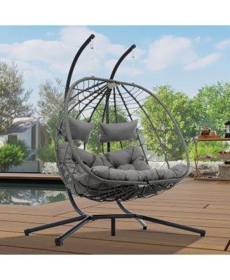2 Persons Egg Indoor /Outdoor Swing Chair， Patio Wicker Hanging Egg Chair Hanging Basket Chair