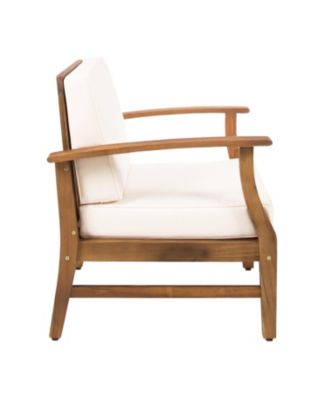 Acacia Wood Outdoor Lounge Chair with Cream White Cushion, Slat Panel Design Frame and Water-Resistant Cushion