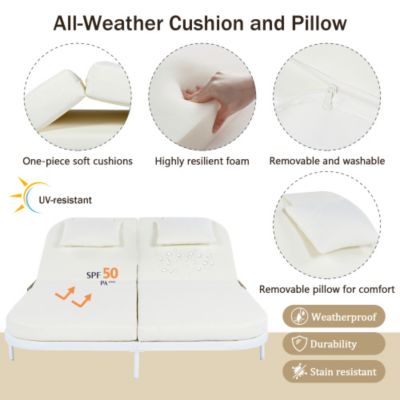 TREXM Outdoor Daybed Patio Rattan Daybed 5 Position Adjustable Backrest Removable Cushions White Frame