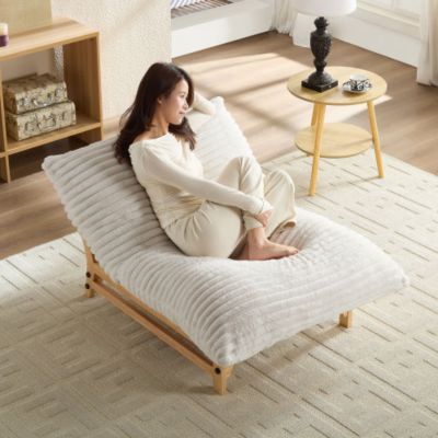 Accent Armless Lazy Sofa Single Seat Corduroy Fabric Off White 36.2inch x 43.3inch x 27.6inch