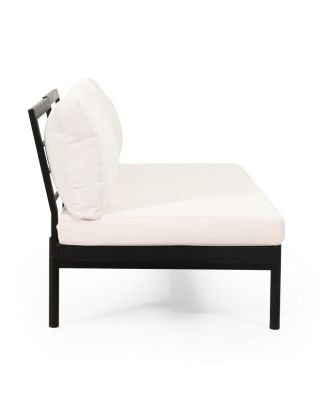 2-Seater Sofa with Iron Frame and Acacia Wood Accents - Water Resistant Fabric Cushions, Right Side Orientation