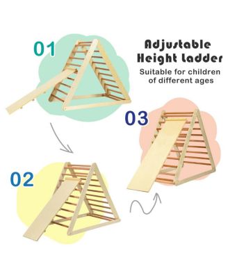 Foldable Wooden Triangle Climber with Reversible Ramp for Kids