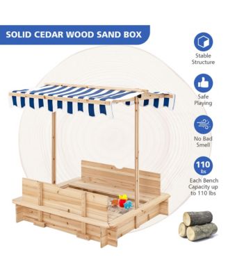 Kids Wooden Sandbox with Canopy & Foldable Bench Seats