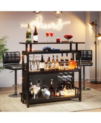 Home Bar Unit for Liquor, 44-Inch Bar Height Table with Storage, Black Entertainment Pub Table for Kitchen, Balcony, Basement