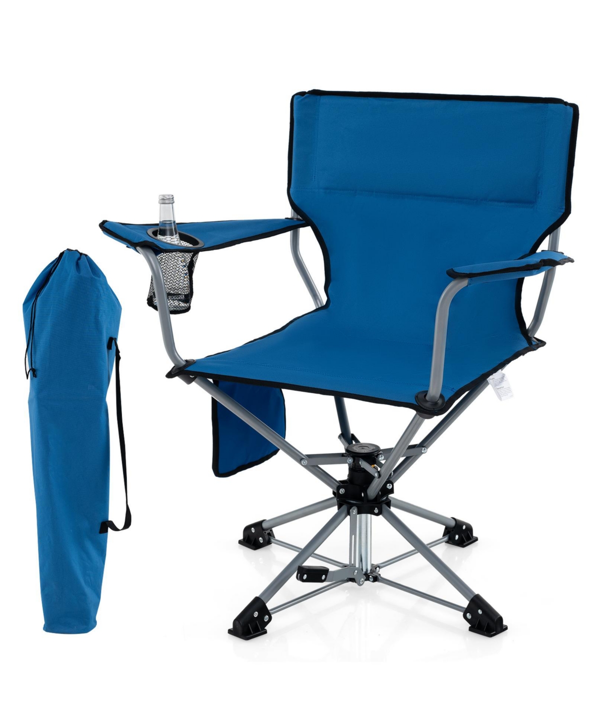 360&#xB0; Swivel Hunting Chair Portable Foldable Hunting Chair with Mesh Cup Holder and Storage Pockets - Blue