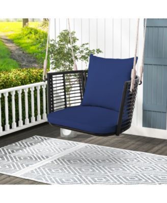 Single Person Hanging Seat with Woven Rattan Backrest for Backyard