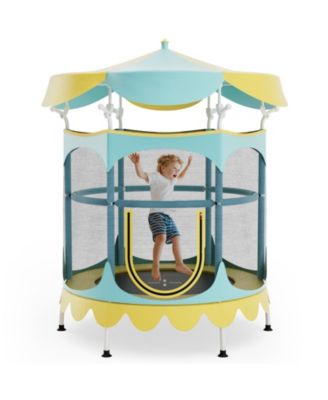 64 Inch Kids Trampoline with Detachable Canopy and Safety Enclosure Net