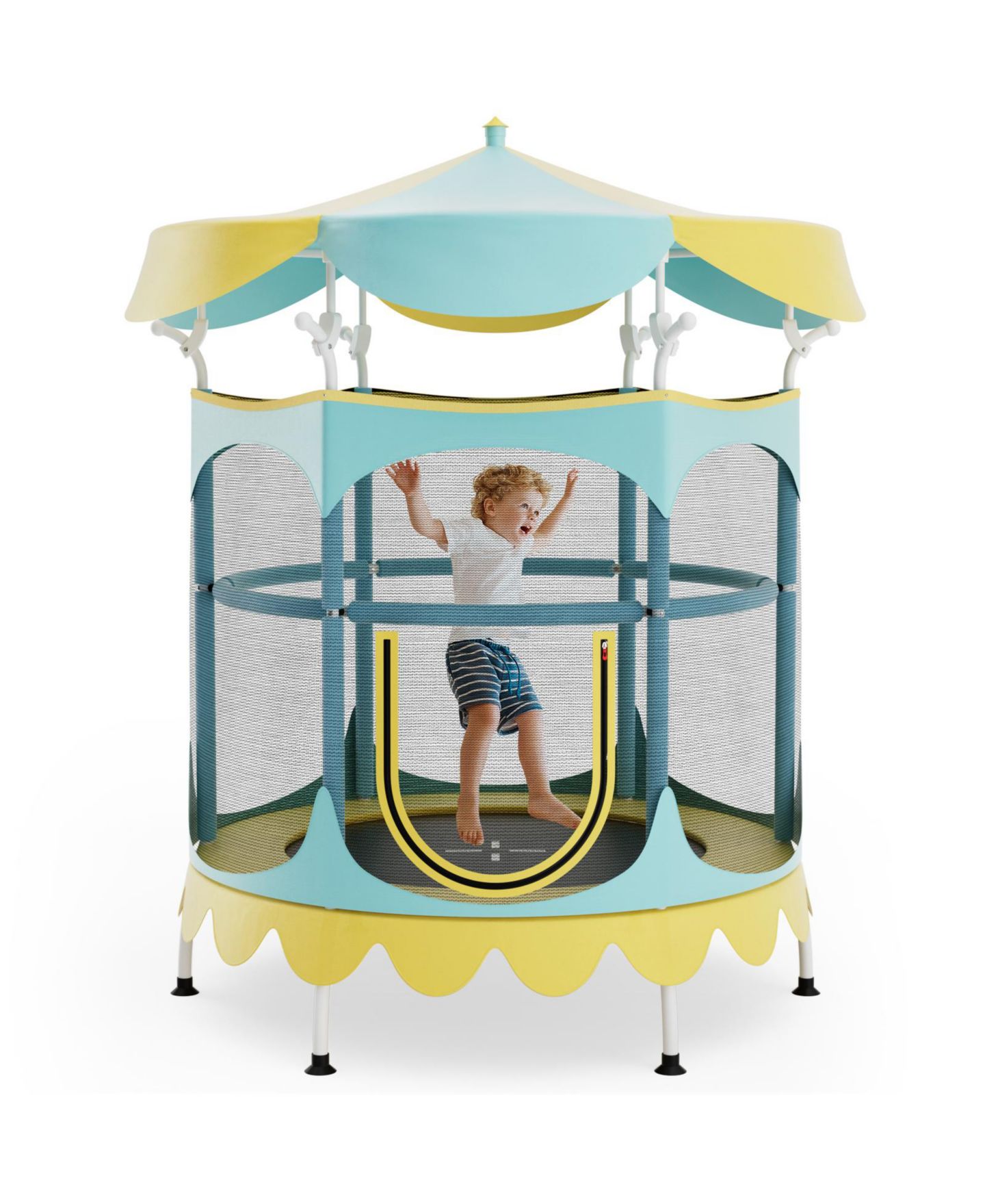 Детская игрушка Mecale 64 Inch Trampoline with Safety Enclosure Net and Detachable Canopy, Ages 3+, цвет: Синий — фото 3