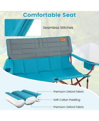 3 Person Folding Camping Chair with 2 Cup Holders Cotton Padding & Storage Bag