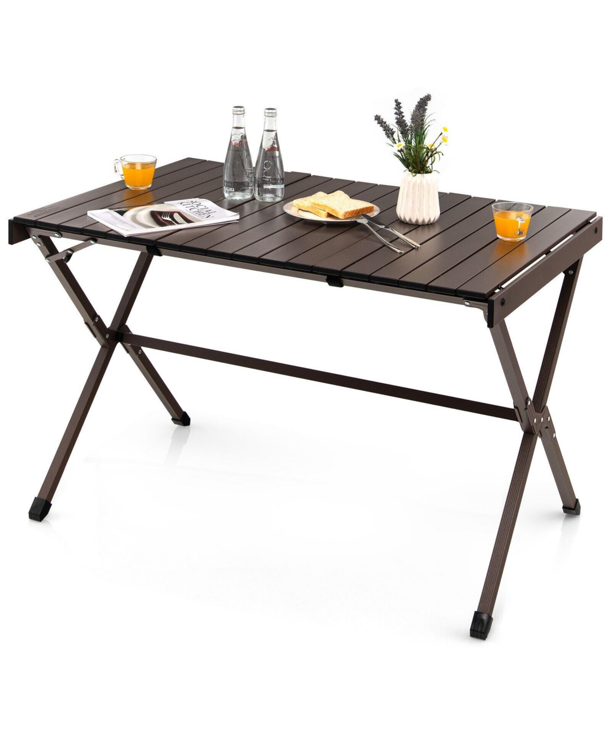 4-6 Person Portable Aluminum Camping Table with Carrying Bag - Black