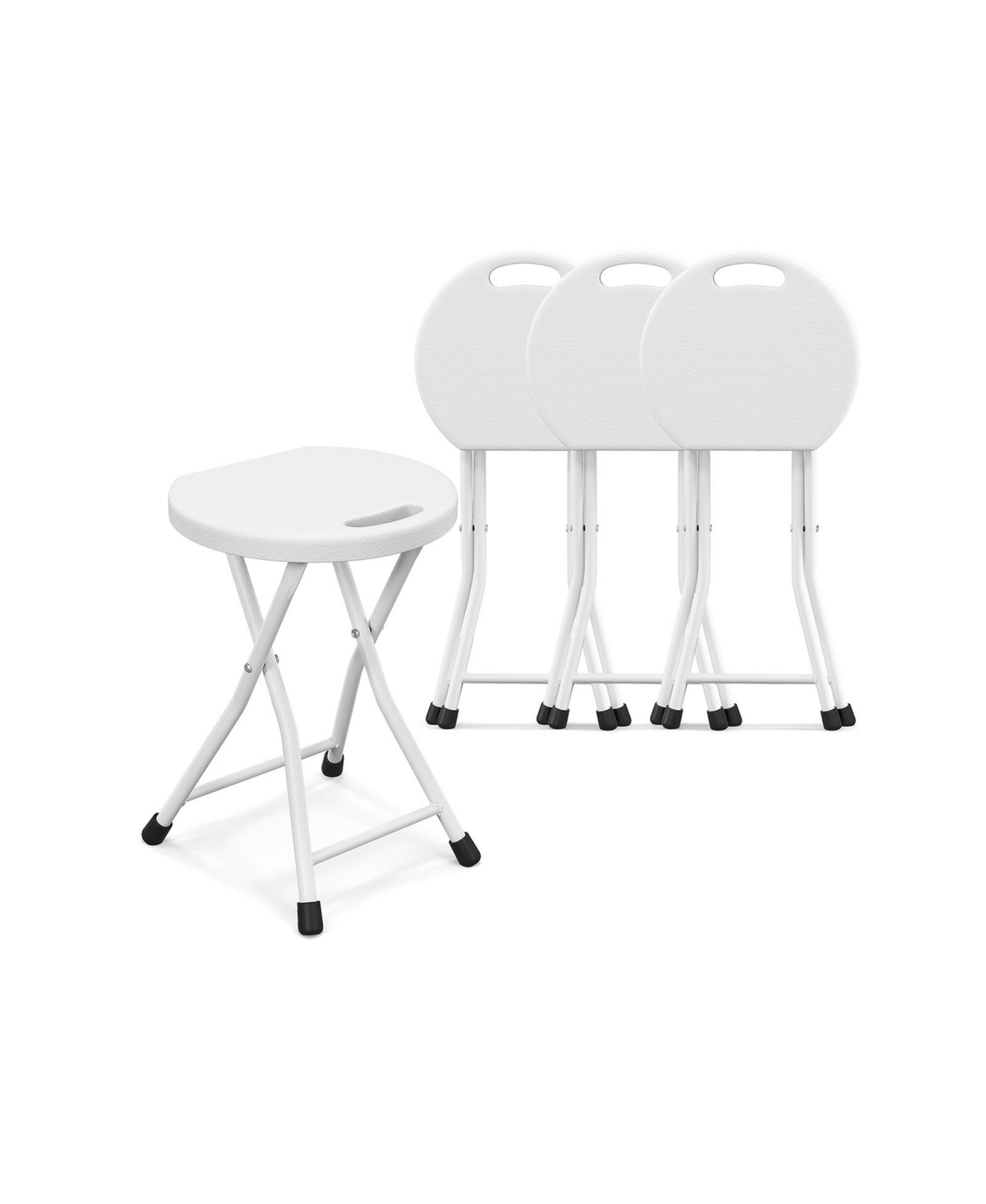 Folding Stool with Built-in Handle for Adults - White