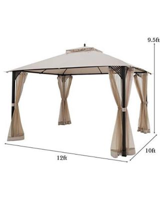 12 x 10 Feet Outdoor Double Top Patio Gazebo with Netting
