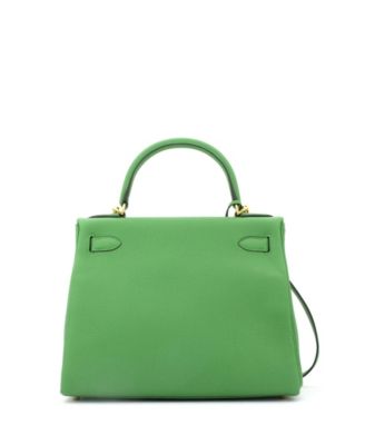 Pre-Owned Hermes Kelly 28 Handbag Green Togo with Gold Hardware