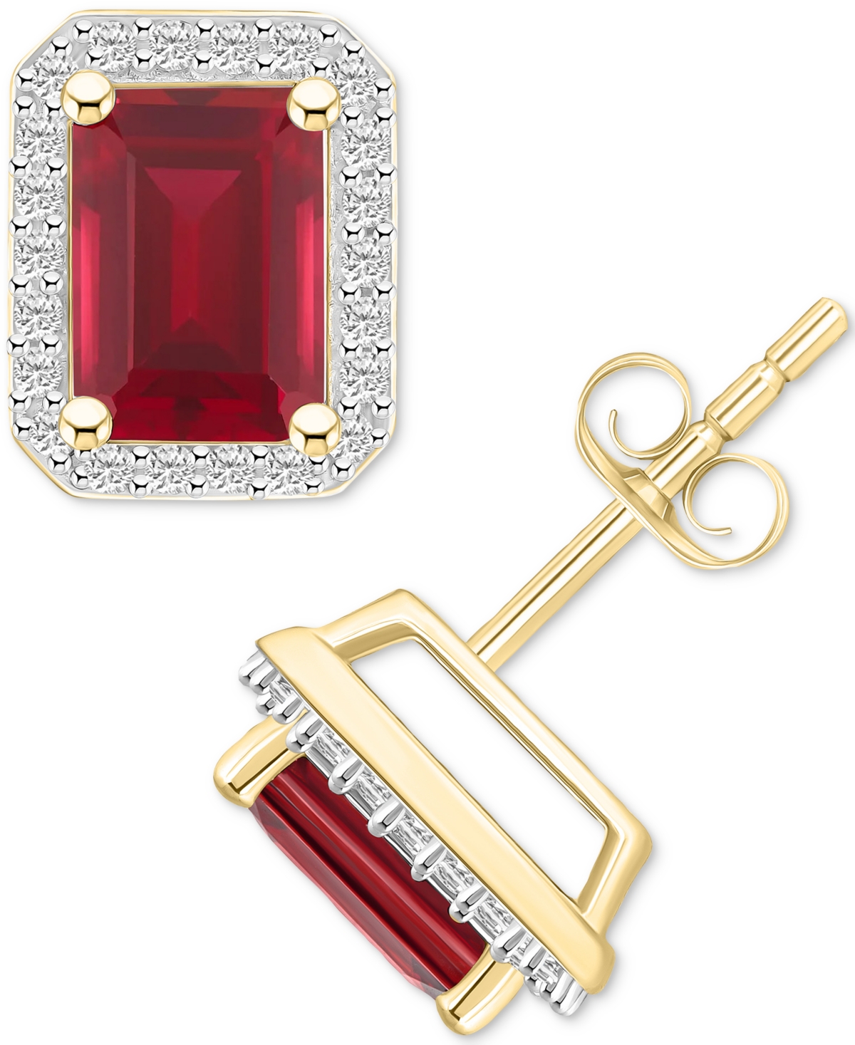 Macy's Gemstone & Created White Sapphire Halo Stud Earrings (1/4 Ct. T.w.) In 10k Yellow Gold In Multi