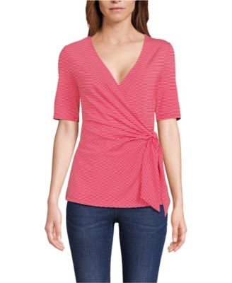 Women's Petite Elbow Sleeve Lightweight Jersey Side Tie Blouse