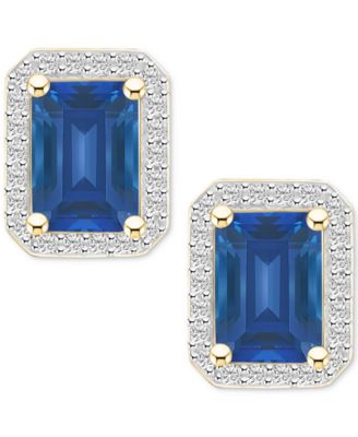 Gemstone & Created White Sapphire Halo Stud Earrings (1/4 ct. t.w.) in 10k Yellow Gold