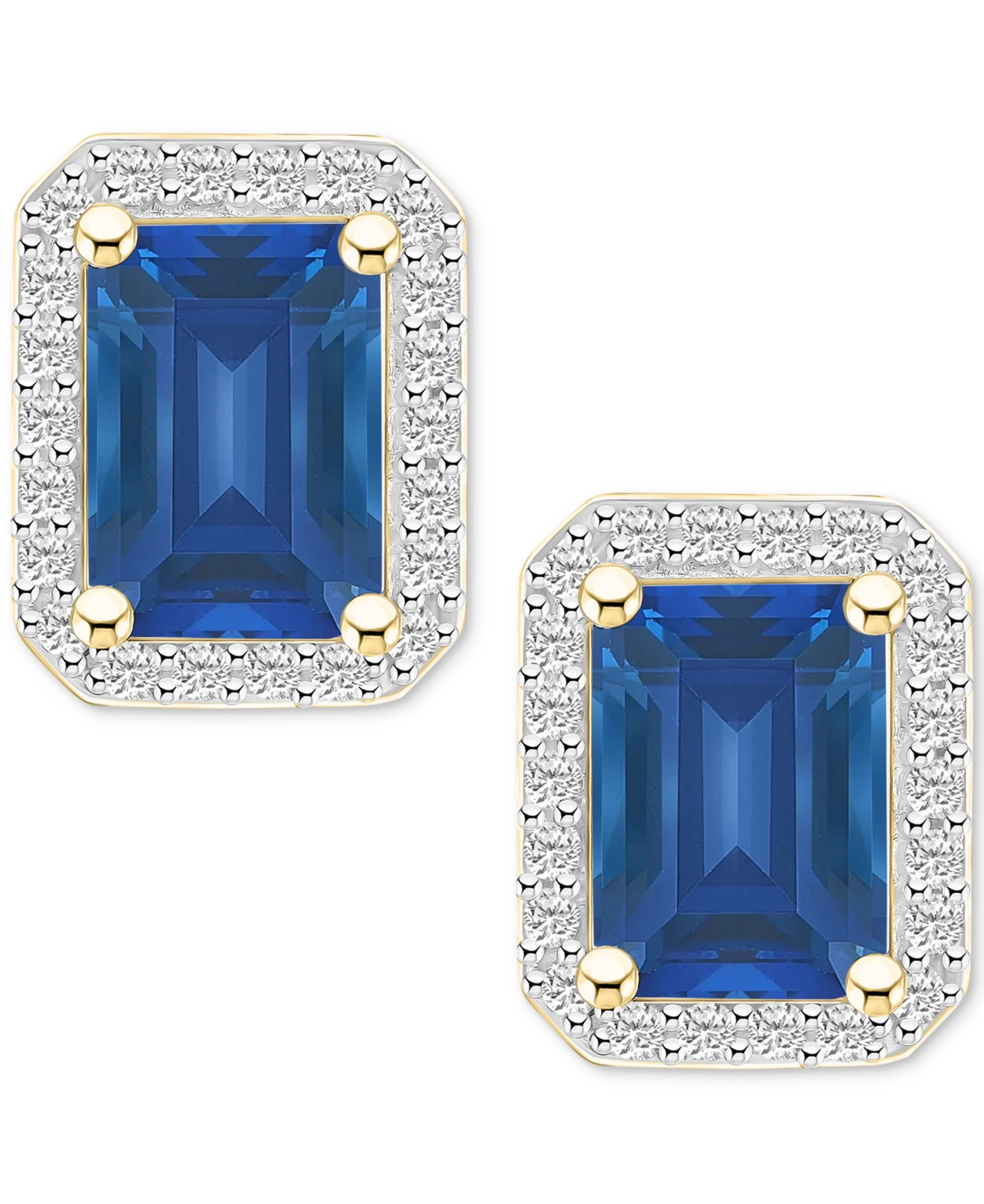 Macy's Gemstone & Created White Sapphire Halo Stud Earrings (1/4 Ct. T.w.) In 10k Yellow Gold In Multi