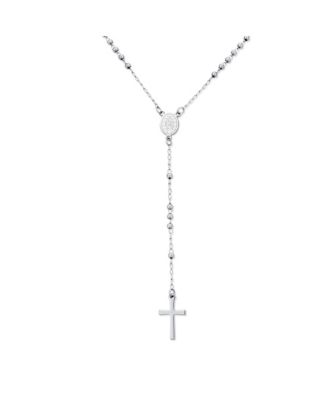 Religious Christian Virgin Mary and Cross Rosary Chain Drop Necklace Silver Tone