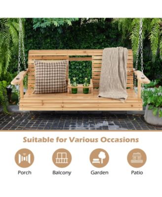 5 Feet Porch Swing Chair with Adjustable Chains and Foldable Cup Holders