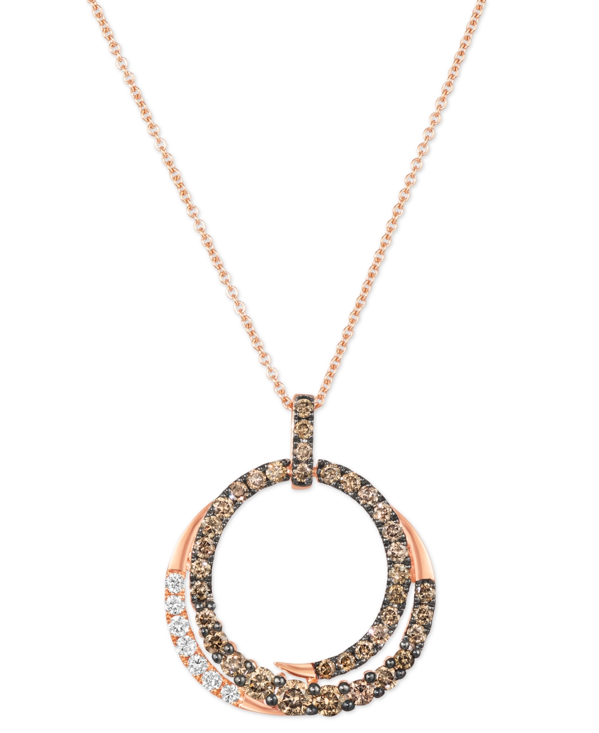 Le Vian Chocolate Diamond & Nude Diamond Spiral Circle Adjustable 20" Pendant Necklace (1-1/20 Ct. T.w.) In 